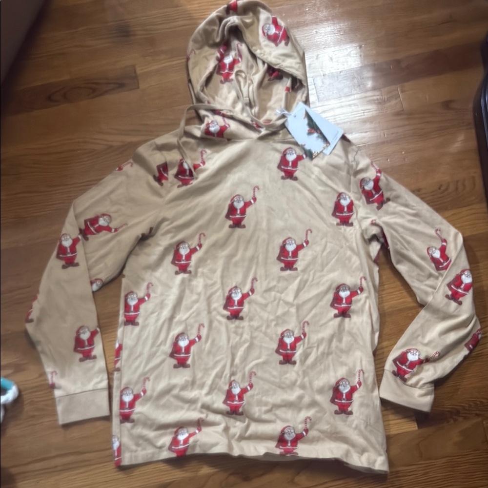 Denim & Flower Beige Hoodie with Santa Design